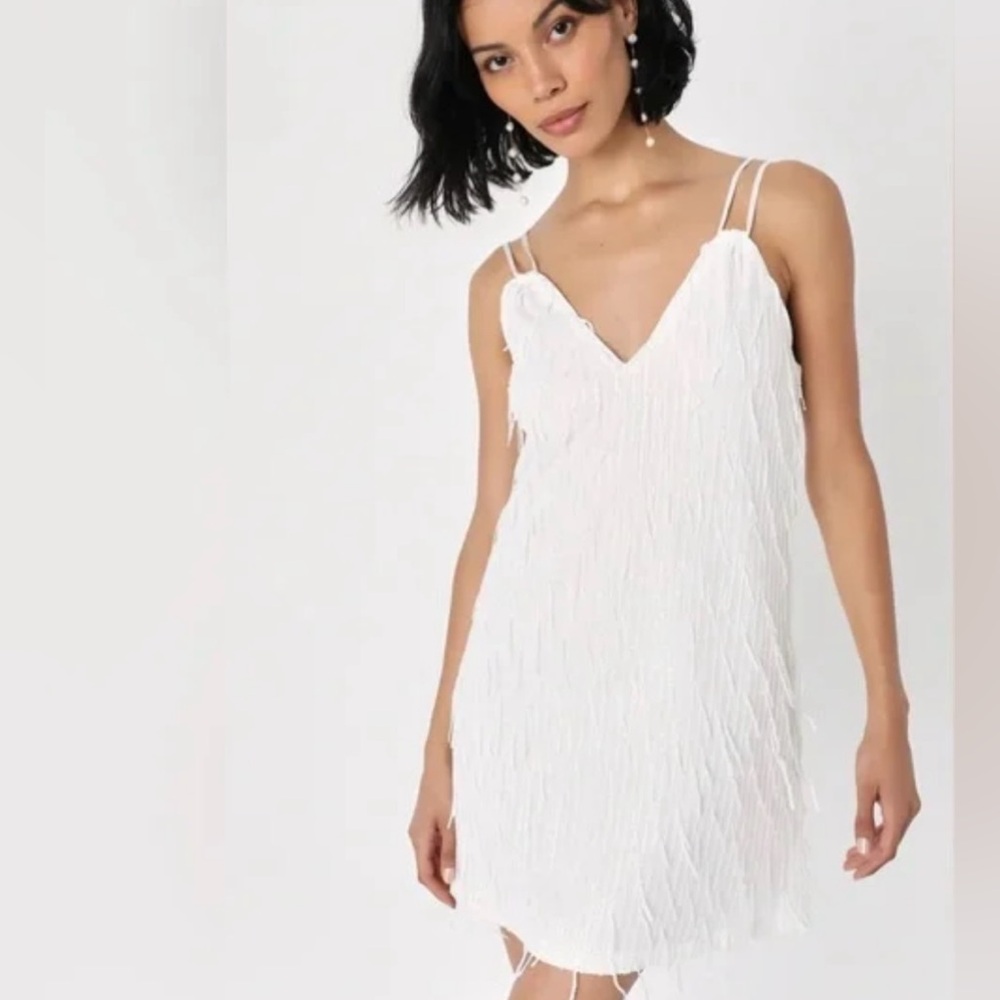 Lulu's White Fringe Mini Dress